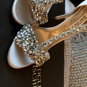 NIB nude satin and rhinestone heels